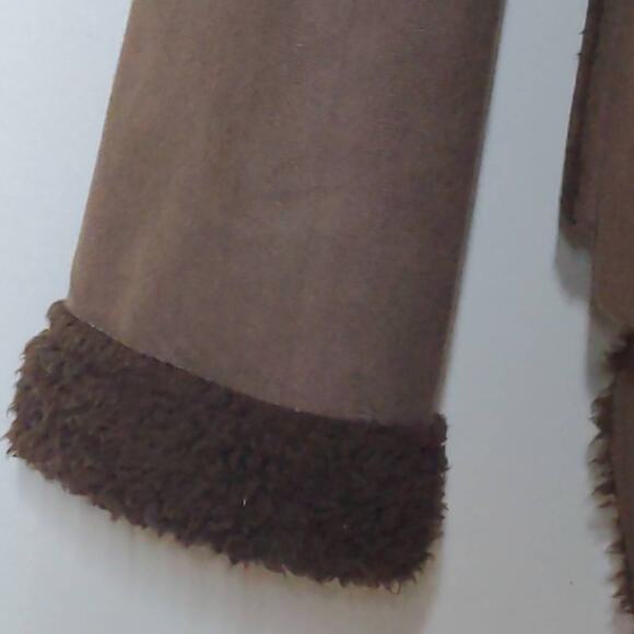 Flying Tomato Open Front Jacket Brown Long Sleeve Faux Fur Collar Penny Lane M - Picture 3 of 9